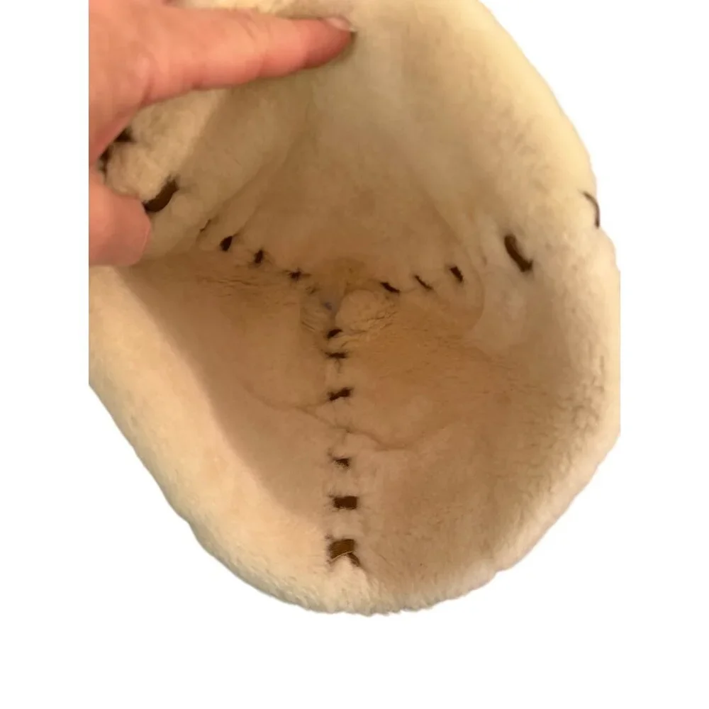 Mongolian Unisex Warm Hat One Size Tan Sheepskin Fur Pom-Pom Unique Winter